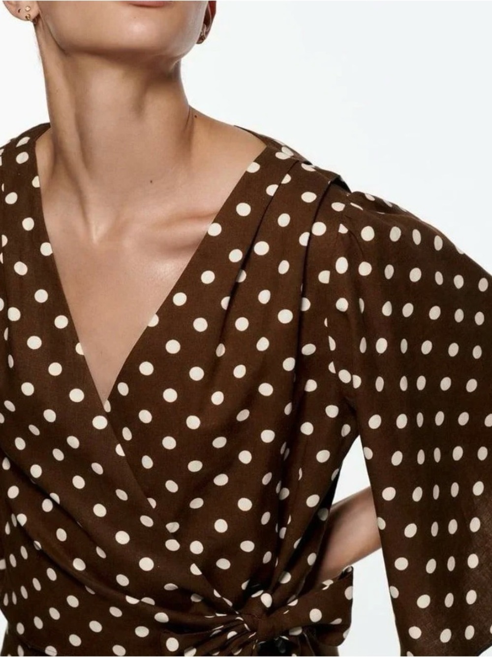 Zara Brown Polka Dot Blouse with Cream Spots